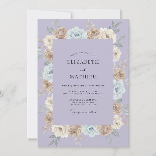 Invitation Mariage Fleurie Champagne Lilac (Devant)