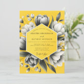 Invitation Mariage Fleurie Charbon Jaune (Debout devant)