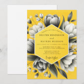 Invitation Mariage Fleurie Charbon Jaune (Devant / Derrière)