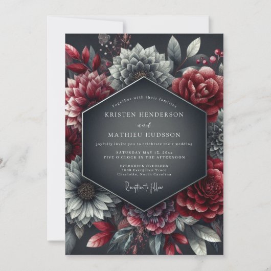 Invitation Mariage Fleurie Clair-obscur Bourgogne (Devant)