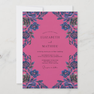 Invitation Mariage Fleurie Cobalt Magenta