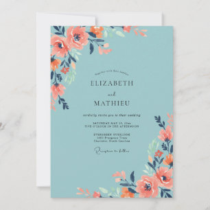 Invitation Mariage Fleurie Corail Aqua Assourdi