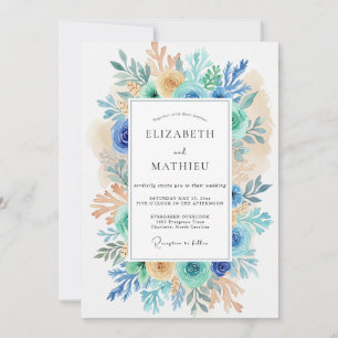 Invitation Mariage Fleurie Corail Bleu Florissant