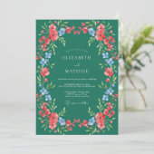 Invitation Mariage Fleurie Corail Émeraude (Debout devant)