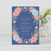 Invitation Mariage Fleurie Corail Navy (Debout devant)