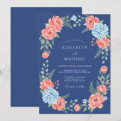 Invitation Mariage Fleurie Corail Navy (Devant / Derrière)