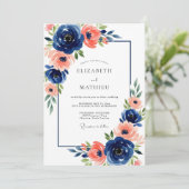 Invitation Mariage Fleurie Corail Navy (Debout devant)
