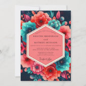 Invitation Mariage Fleurie Corail Sarcelle (Devant)