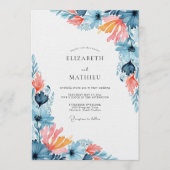 Invitation Mariage Fleurie Corail Sarcelle Peinte (Devant)