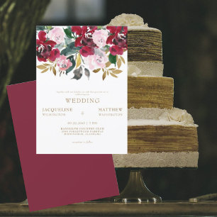 Invitation Mariage Fleurie Cranberry et Rose sans Parents