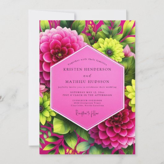 Invitation Mariage Fleurie Dahlia Magenta (Devant)