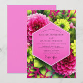 Invitation Mariage Fleurie Dahlia Magenta (Devant / Derrière)