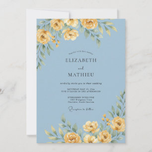 Invitation Mariage Fleurie de Bleu Poudre