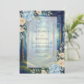 Invitation Mariage Fleurie de Bois Profond Bleu (Debout devant)