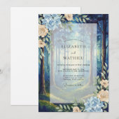 Invitation Mariage Fleurie de Bois Profond Bleu (Devant / Derrière)