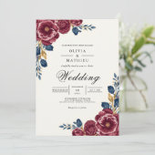 Invitation Mariage Fleurie de Bordure en Prune Profond (Debout devant)