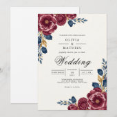 Invitation Mariage Fleurie de Bordure en Prune Profond (Devant / Derrière)