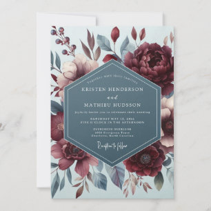 Invitation Mariage Fleurie de Bourgogne Ardoise Vintage
