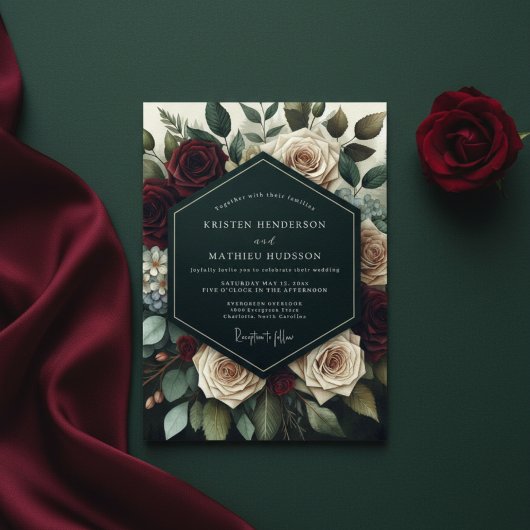 Invitation Mariage Fleurie de Bourgogne Profond