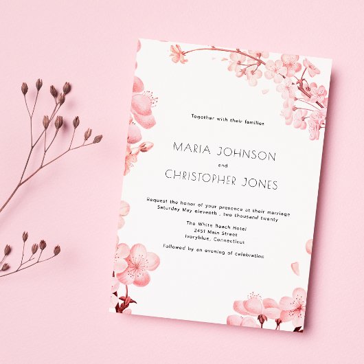 Invitation Mariage fleurie de cerisier rose simple