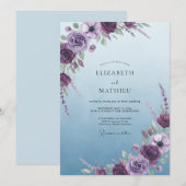 Invitation Mariage Fleurie de Ciel Violet (Devant / Derrière)