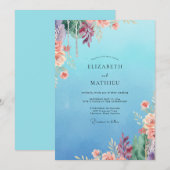 Invitation Mariage Fleurie de Corail Bleuet (Devant / Derrière)