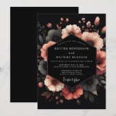 Invitation Mariage Fleurie de Corail Charbon (Devant / Derrière)