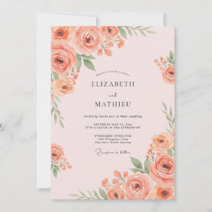 Invitation Mariage Fleurie de Corail en Éclat de Peinture