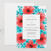 Invitation Mariage Fleurie de Corail en Fleurs (Devant / Derrière)