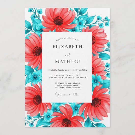 Invitation Mariage Fleurie de Corail en Fleurs (Devant)
