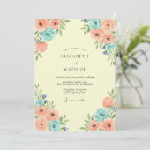 Invitation Mariage Fleurie de Corail Pêche (Debout devant)
