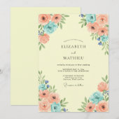 Invitation Mariage Fleurie de Corail Pêche (Devant / Derrière)