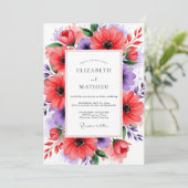 Invitation Mariage Fleurie de Corail Pourpre (Debout devant)