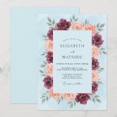 Invitation Mariage Fleurie de Corail Rouge (Devant / Derrière)