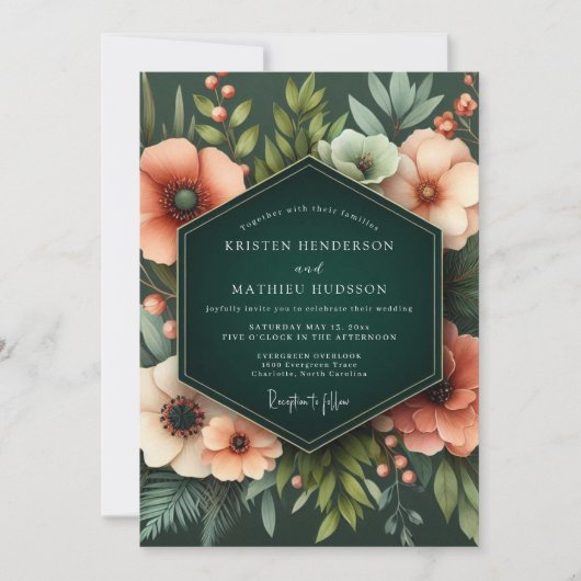 Invitation Mariage Fleurie de Corail Verdoyant (Devant)