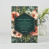Invitation Mariage Fleurie de Corail Verdoyant (Debout devant)