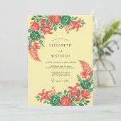 Invitation Mariage Fleurie de Corail Vert (Debout devant)