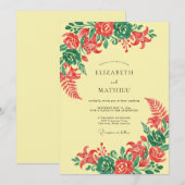Invitation Mariage Fleurie de Corail Vert (Devant / Derrière)