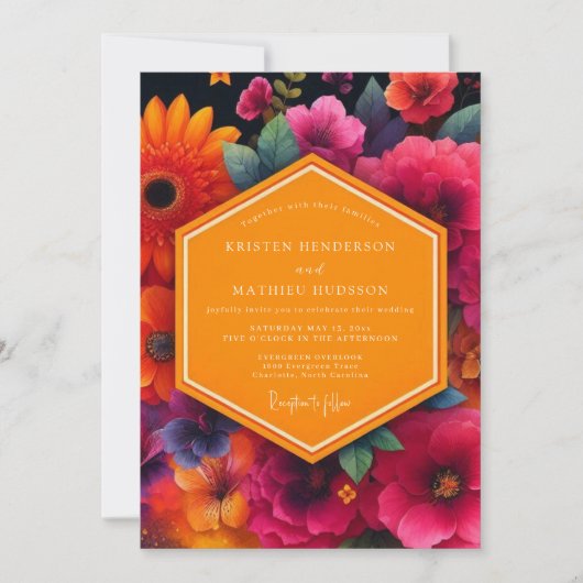 Invitation Mariage Fleurie de Crème Rouge (Devant)