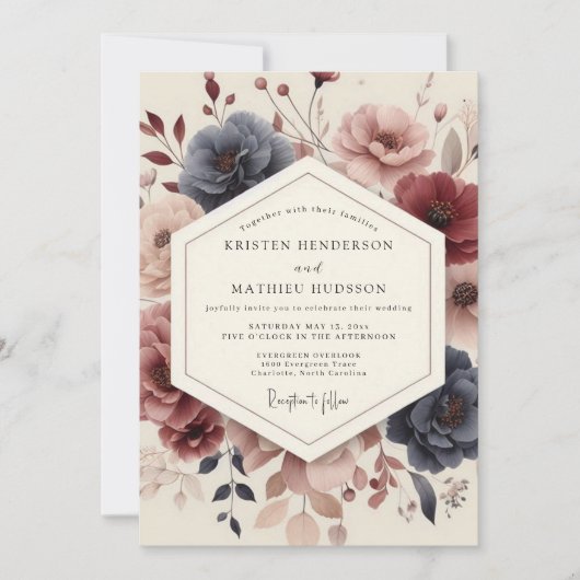 Invitation Mariage Fleurie de la Marine (Devant)