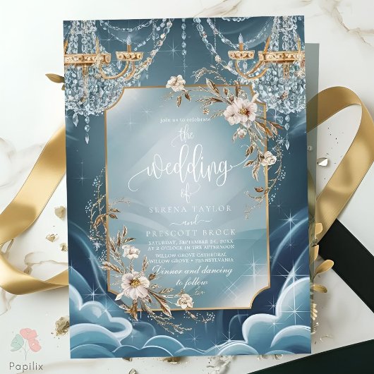 Invitation Mariage fleurie de luxe lustre en cristal