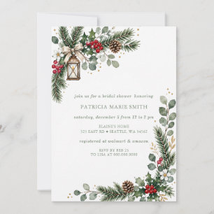 Invitation Mariage Fleurie de Noël Hiver Pin Baies