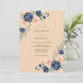 Invitation Mariage Fleurie de Pêche Navy Bloom (Debout devant)