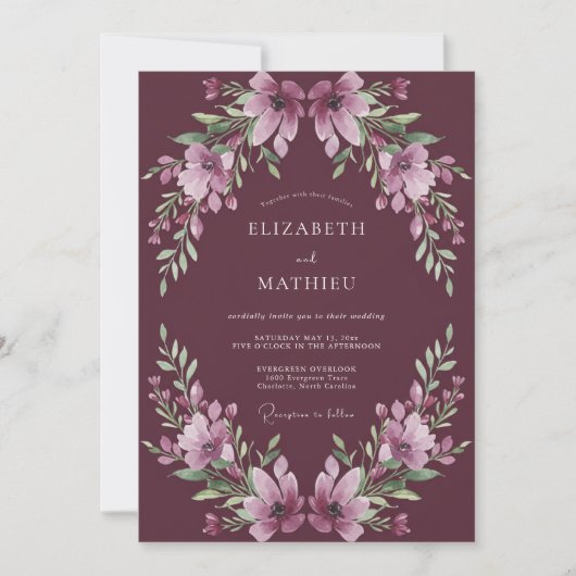 Invitation Mariage Fleurie de Prune (Devant)