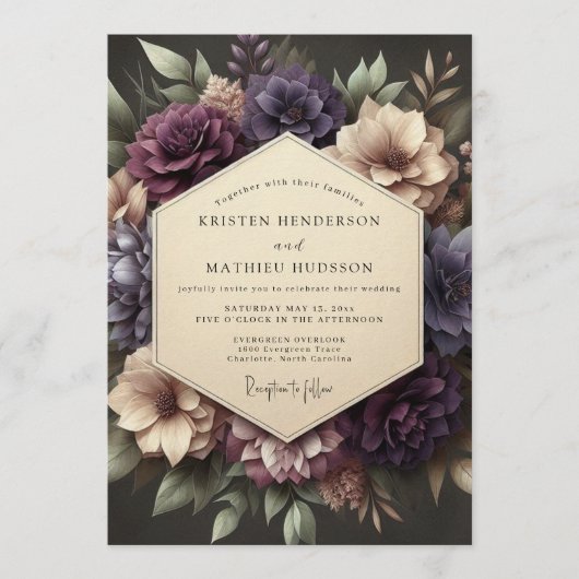 Invitation Mariage Fleurie de Prune Victorienne (Devant)