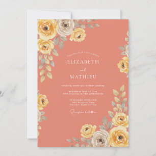 Invitation Mariage Fleurie de Rose Corail