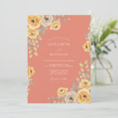 Invitation Mariage Fleurie de Rose Corail (Debout devant)