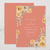 Invitation Mariage Fleurie de Rose Corail (Devant / Derrière)