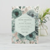 Invitation Mariage Fleurie de Teinte Cyan (Debout devant)