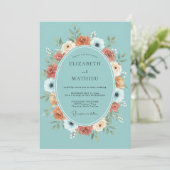Invitation Mariage Fleurie de Teinte Cyan (Debout devant)